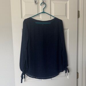 Banana Republic Navy Blue Textured Tie-Cuff Blouse